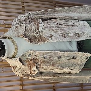 POL Acid Wash Corduroy Studded Jacket Tan Cream Frayed Boho Grunge HFJ11 Large